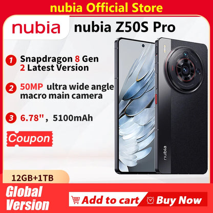 Nubia Z50s Pro Global Version 5G 6.78 inches 120Hz AMOLED flexible Latest Version Snapdragon 8 Gen 2 Octa Core 80W Fast Charging