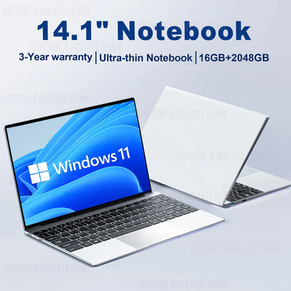 14.1" Ultra Slim Laptop 16GB RAM 2TB SSD Intel N3700 Notebook Gamer  1920*1080  Display Office Study Computer PC Windows 11 Pro