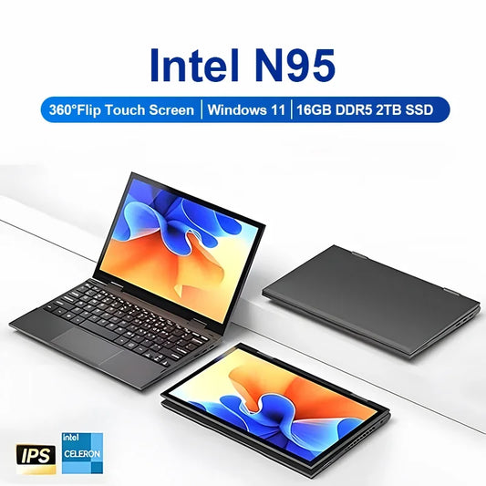 2 in 1 Touch Screen 10.95 Inch 360° Flip Laptop Intel N95 Windows 11 Pro 16GB DDR5 2TB SSD Metal Mini Office Gaming Notebook PC