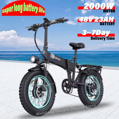 2024 New H20 Pro Mountain E-bike 2000W Powerful Dual motor Snow Electric Bicycle 48V 23AH 20inch*4.0 Fat Tyre Foldable Ebike