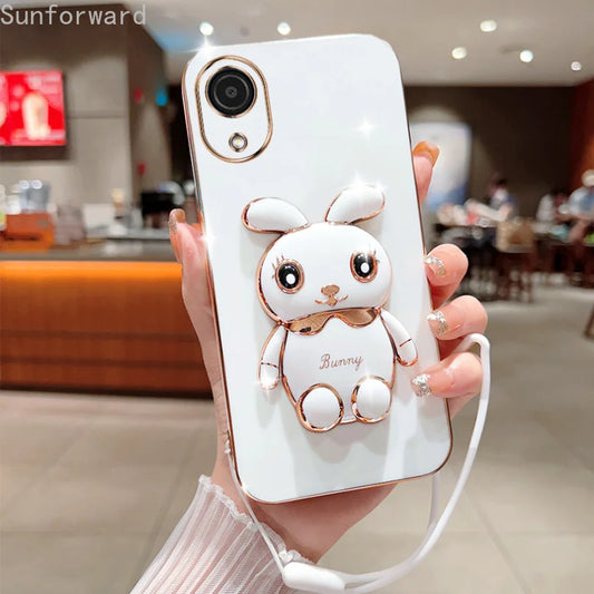 Coque mignonne de dessin animé de lapin pour Samsung Galaxy A03 Core, avec revêtement, lanière, et fonction sta