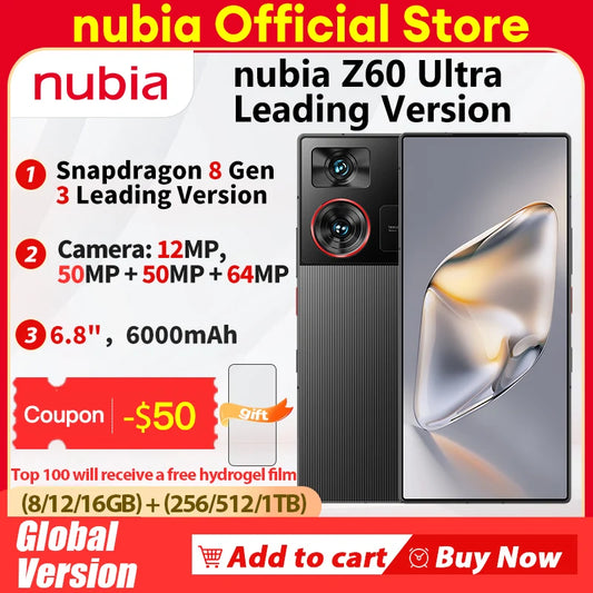 Nubia Z60 Ultra Leading Version [World Premiere]Global Version 6.8" Smartphone 5G Snapdragon 8 Gen 3 6000mAh 80W Fullscreen IP68