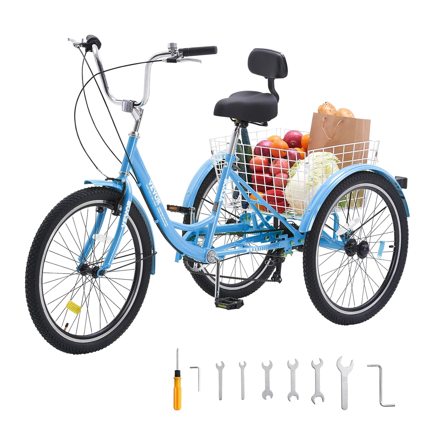 VEVOR 20/24/26 inch Adult Tricycles Bike 7 Speed Adult Trikes 3-Wheeled Bicycles Carbon Steel Cruiser Bike with Adjustable Seat