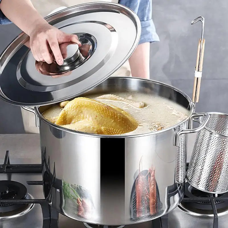 large Stainless steel thick Soup pot with handle lid big pot bucket pail water barrel household chef used kitchen cooking pots