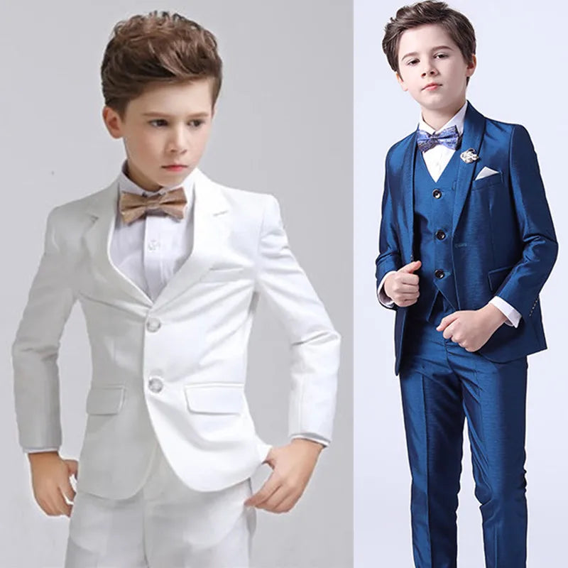 Kids Boys White Blazer Vest Pants 3PCS Set Children Baptism Wedding Prom Suit Baby Boy Elegant Dress Teenager Party Costume