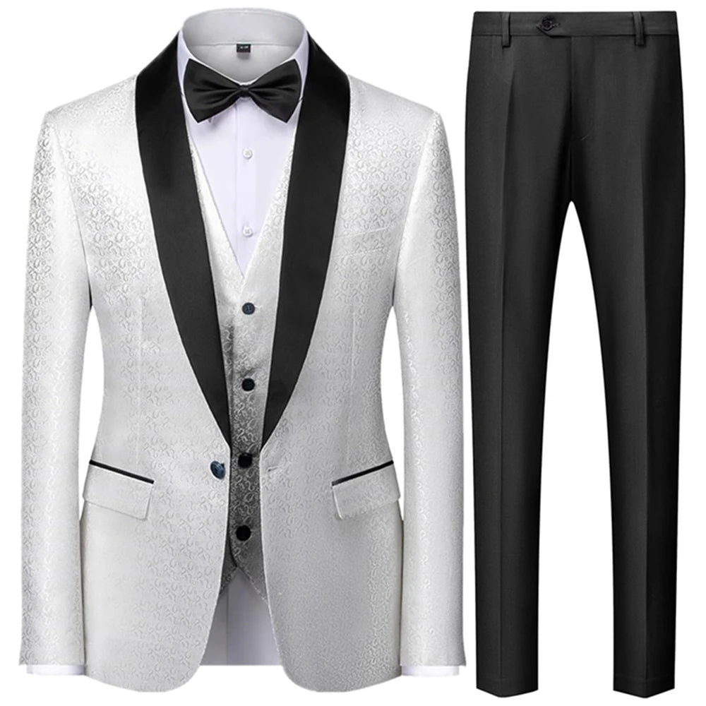 Coat Vest Pants 3 Piece Suit Set Luxury Groom Wedding Dress Party High End Waistcoat Slim Fit Lapel Blazer Jacket Men Trousers