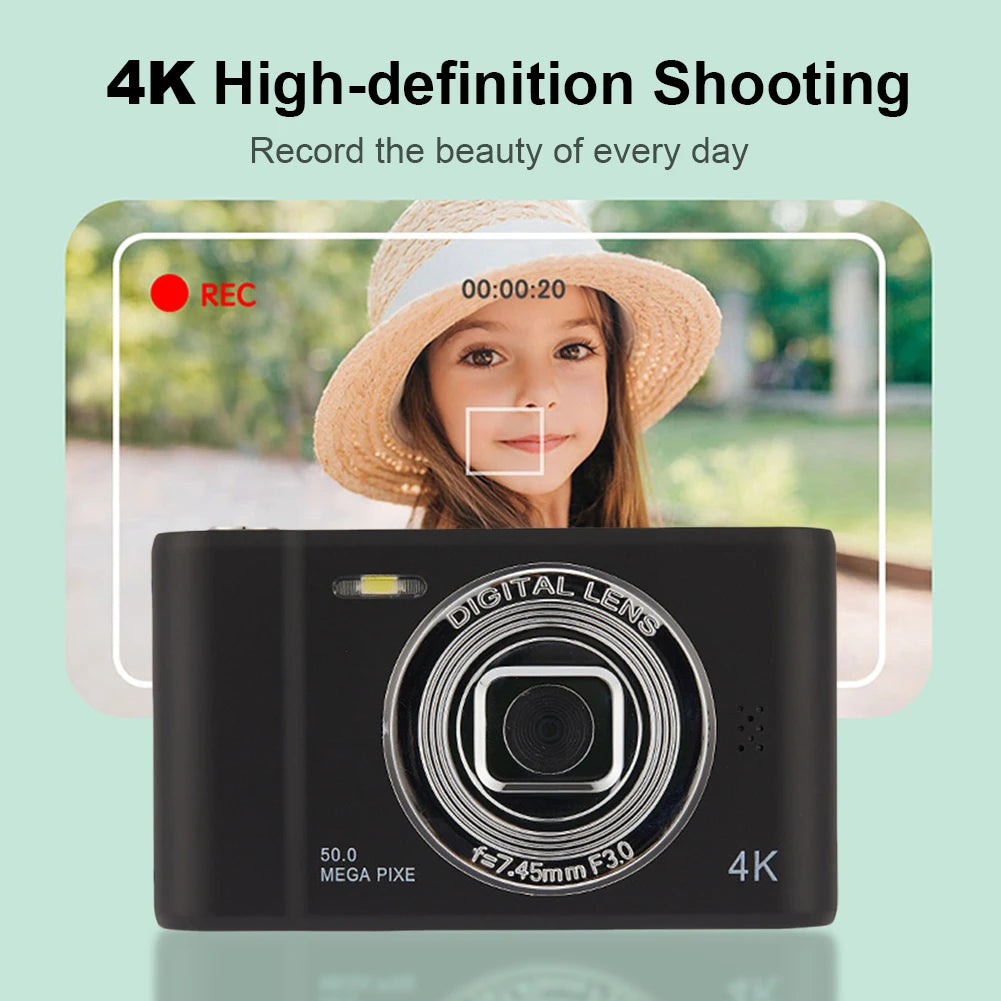 4K Digital Camera 2.4 Inch IPS Screen Campus Selfie Mini Retro Camera Front Rear Cam Entry-Level Small Students Selfie Camera