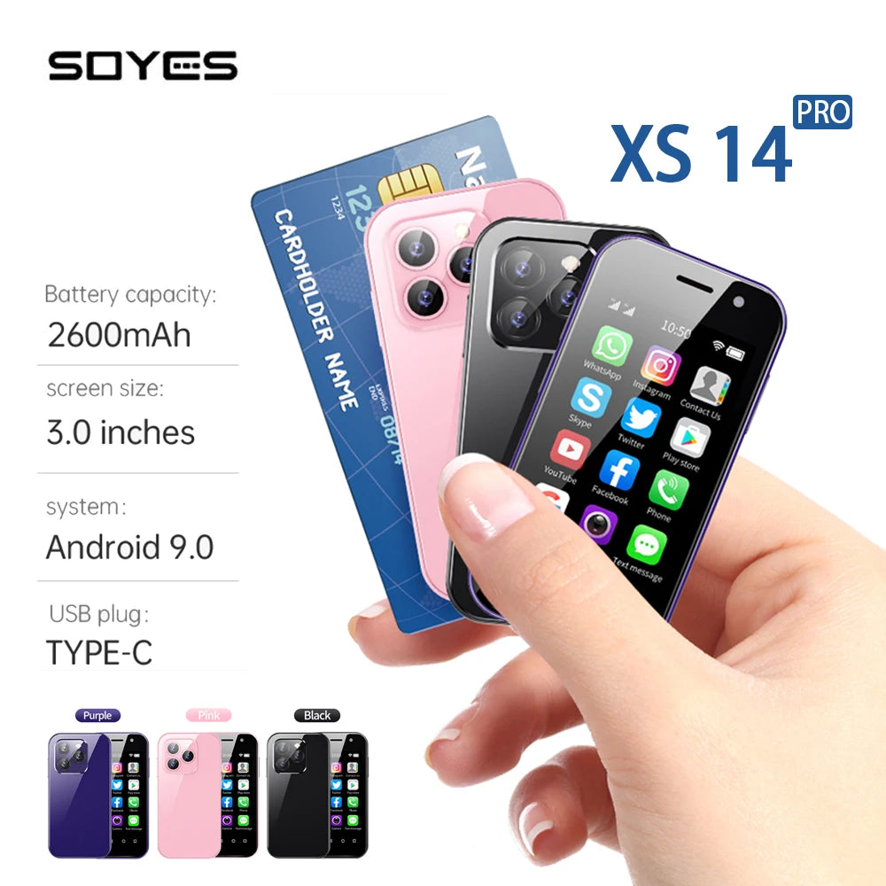 SOYES XS14 Pro Mini Smartphone Android 9.0 4G LTE Quad Core 3GB+64GB 2600mAh Face Recoginition 3.0 Inch Small Cell Phone On Sale