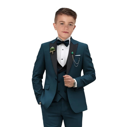 Purple Single Breasted Boy's Formal Suit Set, 4 Pieces Peaked Lapel Classy Kids Suits Smart Tuxedo From 2 to 14 Years