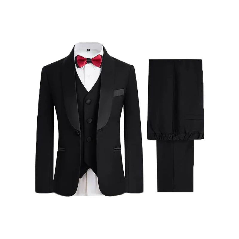 Child White Red Piano Violin Dress Gentleman Kids Slim Jacket Vest Pants Bowtie 4PCS Prom Suit Boys Dance Performance Costume