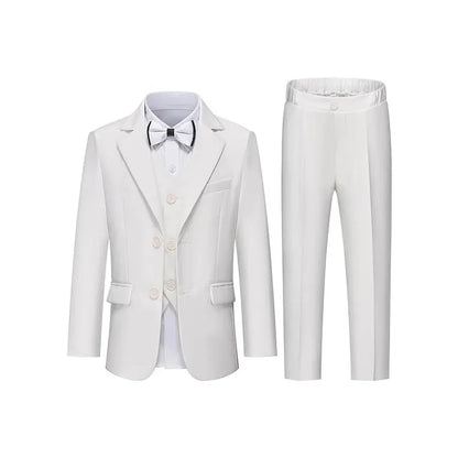 Gentleman Kids White Baptism Photograph Suit Children Slim Jacket Vest Pants Bowtie 4P Piano Dress Boys Prom Performance Costume