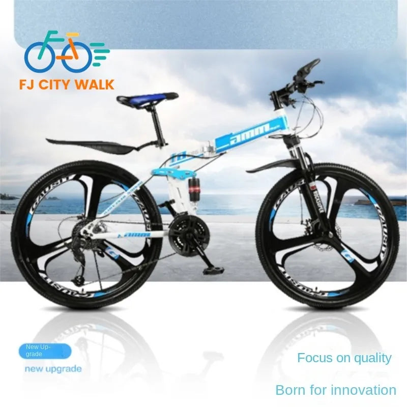 FJ High Carbon Steel Folding Variable Speed ​​Highway Bicycle 26 Inch Double Shock Absorber Integrated Wheel Folding Mountain Bike