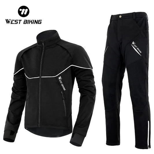 WEST BIKING Winter Men's Cycling Outfit Fleece Warm MTB Jacket Reflective Cycling Sportwear Jerseys Pant Suit Thermal Sport Gear