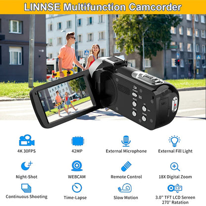 4K Digital Video 18X Digital Zoom 42MP 2 in1 Photo Video Camcorder 3.0 inch Rotatable Screen High Definition Camera DV Camera