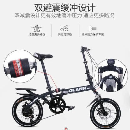 Student Bicycle Folding Variable Speed Disc Brake Bike Damping Urban Cycling Commute 16 20 Inch