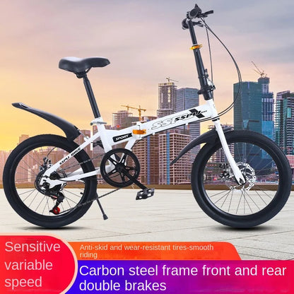 Cross Life Carbon Steel 20-inch Variable Speed Disc Brake Adult Student Folding Bicycle Outdoor Riding Mountain Bike Adjustable