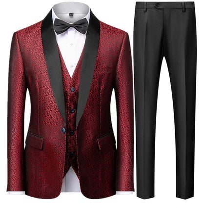 Coat Vest Pants 3 Piece Suit Set Luxury Groom Wedding Dress Party High End Waistcoat Slim Fit Lapel Blazer Jacket Men Trousers