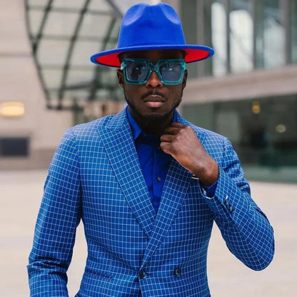 Costume croisé à carreaux de style britannique pour homme pour mariage, coupe ajustée, deux pièces, smoking pour garçon d'honneur, blazer personnalisé