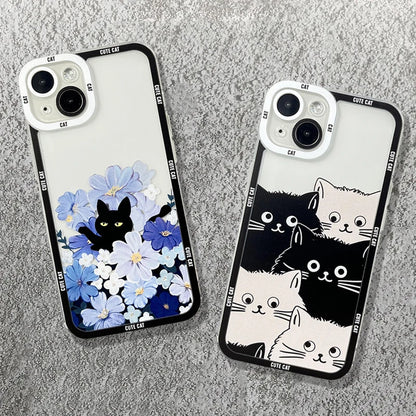 Coque pour téléphone avec motif de chat en fleurs cartoon, compatible avec Samsung Galaxy S23, S22 Ultra, S21 Plus, FE, Note 20, A13, A23, A33, A53, A32, A52