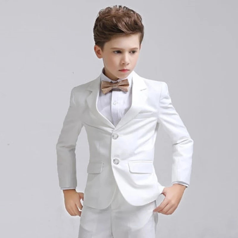 Kids Boys White Blazer Vest Pants 3PCS Set Children Baptism Wedding Prom Suit Baby Boy Elegant Dress Teenager Party Costume