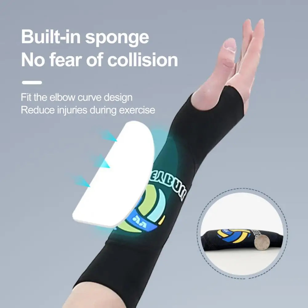 1 Pair Stretch Volleyball Arm Sleeves Sports Arm Guards With Protection Pad/Thumb Hole Training Arm Guards For Women Men