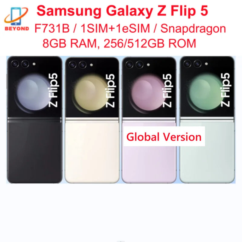 Samsung Galaxy Z Flip 5 Flip5 5G Global Version F731B 6.7" AMOLED NFC Snapdragon Unlocked Foldable Original 95% New Cell Phone