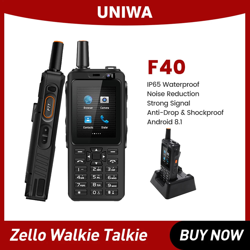 UNIWA F40 Walkie Talkie Mobile Phone, 2.4 ", IP65 Waterproof, Touch Screen, Zello, 1GB + 8GB Smartphone, LTE Quad Core Cellphone