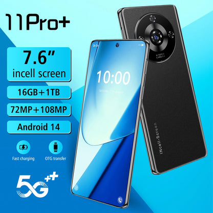 Global VER 11 Pro+ 5G Smart Phone Quad-core 16GB+1TB 7.6 Inch Mini Smart phones Android 14 Mobile Phone 8000 mAh Battery Face lD