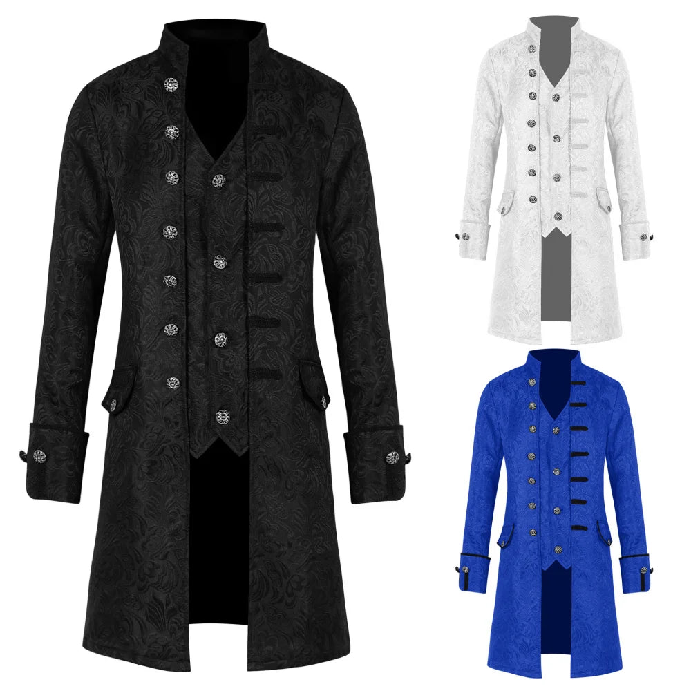 Victorian Edwardian Cosplay Costume Men Steampunk Trench Coat Vintage Prince Overcoat Medieval Renaissance Jacket Halloween