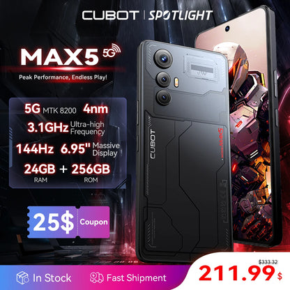 [World Premiere] CUBOT MAX 5, Android Smartphone 5G, Dimensity 8200, 6.95" 144Hz Large Screen, 24+256GB,Gaming Phone,Add to Cart