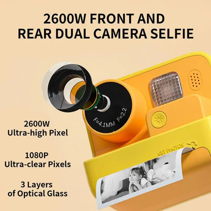 Digital Camera With Printing Kids Instant Print Camera With 3 Rolls Print Paper Child Selfie Camera Toy With Built-In Effect