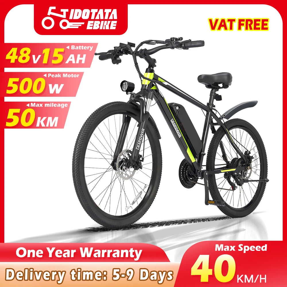 IDOTATA Electric Bicycle 48V 12.8AH Lithium Battery 500W Motor Adult Mountain Electric Bike 21Speed ​​Cycling Bicycle 26INCH Ebike