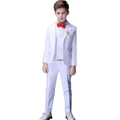 Flower Boys White Baptism Suit Kid Wedding Party Photograph Set Teenager Birthday Tuxedo Dress Children Graduation Stage Costume