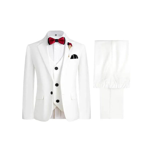 Child White Red Piano Violin Dress Gentleman Kids Slim Jacket Vest Pants Bowtie 4PCS Prom Suit Boys Dance Performance Costume