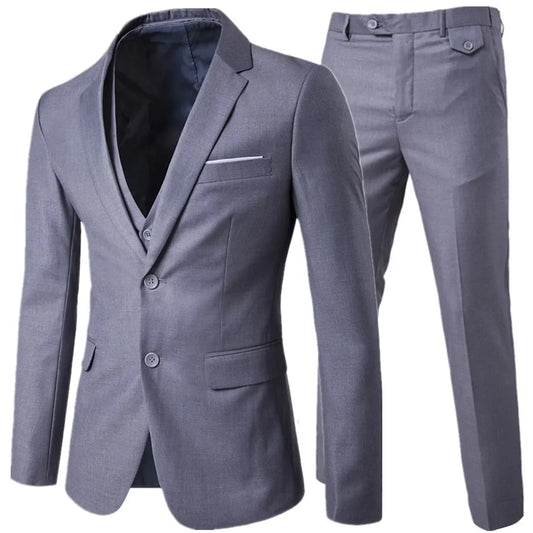 Suit Jacket Pants 3 Pieces Sets / 2023 Fashion Men Business Dress Male Wedding Blazers Coat + Trousers + Waistcoat / S-6XL