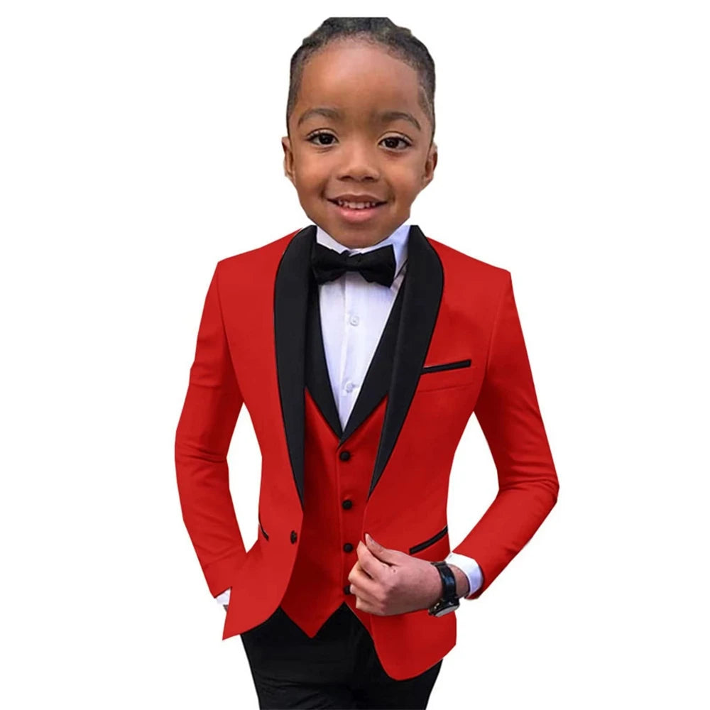 Slim Fit Boy's Suit Set 3 Pieces Tuxedo For Formal Occasion Blazer Vest And Pants Kids Outfit For Wedding Prom School Activities