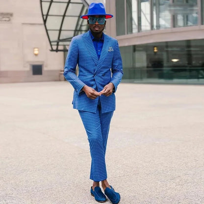 Costume croisé à carreaux de style britannique pour homme pour mariage, coupe ajustée, deux pièces, smoking pour garçon d'honneur, blazer personnalisé