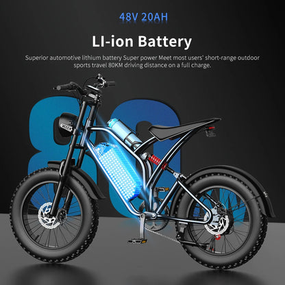 DeePower T1 Electric Bike 20‘’*4.0 Fat Tire 1000W Motor 48V20AH Lithium Battery 34MPH Electric Bicycle For Adults Mountain EBike