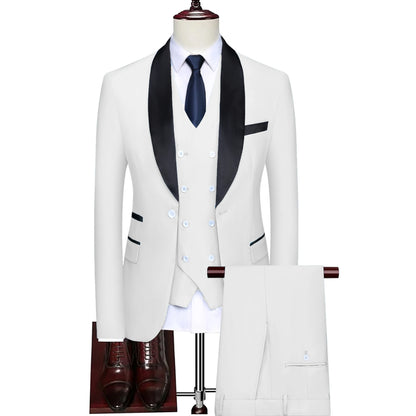 3 Pcs Suit Set Blazers Jacket Pants / 2023 Fashion Men's Business Casual Boutique Single Breasted Dress Coat Trousers Vest