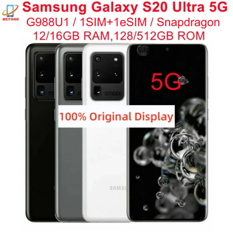 Samsung Galaxy S20 Ultra 5G G988U1 6.9" 128/512GB ROM 12/16GB RAM NFC Octa Core Snapdragon Original Unlocked Android Cell Phone