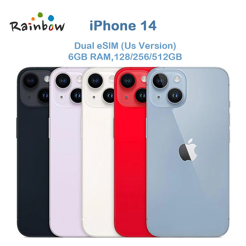 Original iPhone 14 128G/256G/512GB ROM Dual eSIM 6G RAM 6.1" Super Retina OLED Dual 12MP Face ID NFC A15 98% New 5G Mobile Phone