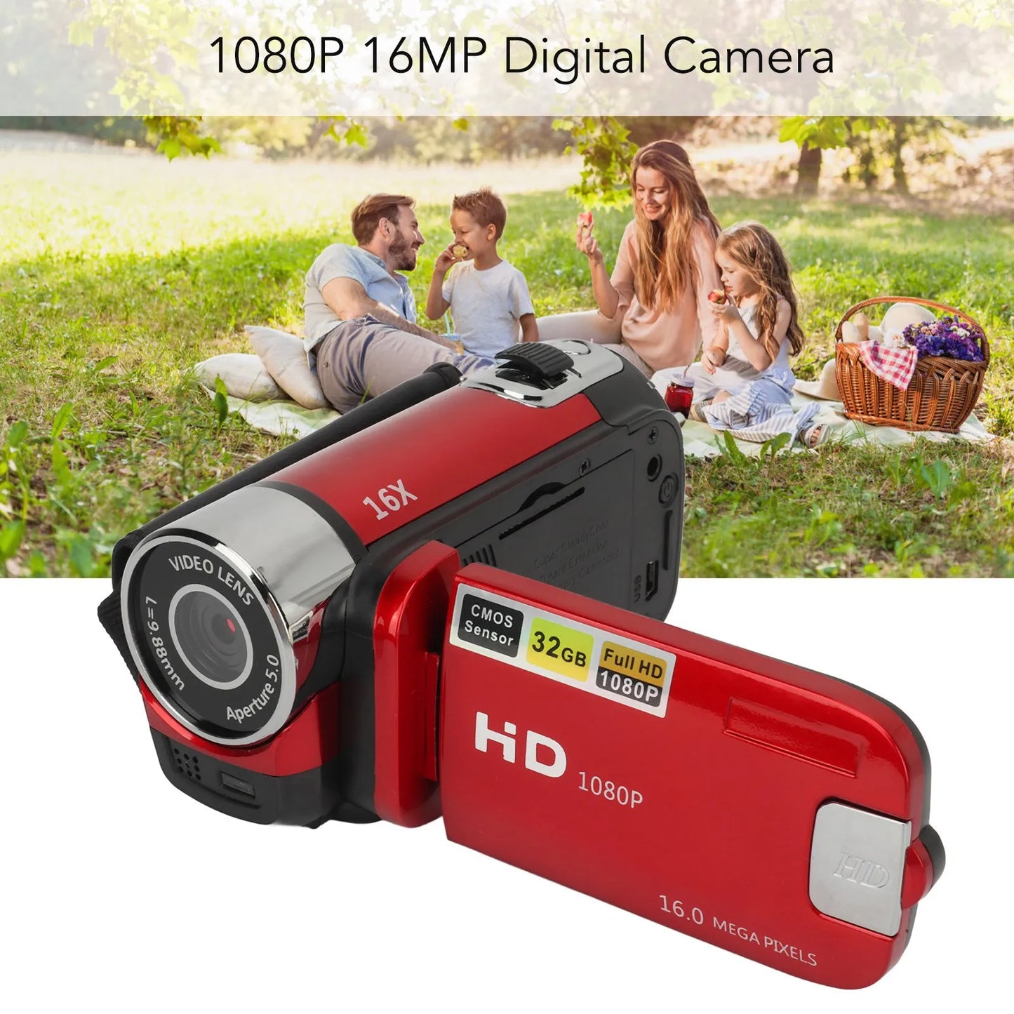 D90 1080P 16MP Digital Camera 2.4 Inch Rotatable Screen Camcorder 16X Zoom HD Video Recorder with Fill Light