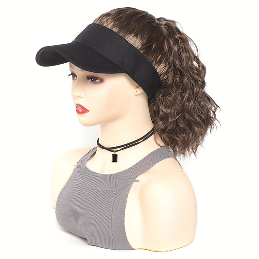 Women's High Temperature Fiber Synthetic Curly Ponytail Wig with Adjustable Buckle and Baseball Cap - Sun Protection Sports Style Suitable for All People 