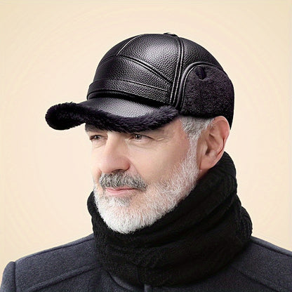 Bonnet Trappeur d'Hiver pour Hommes avec Rabats d'Oreilles - Épais, Chaud & Coupe-Vent pour Seniors, Casquette en Polyester Tendance