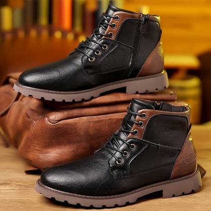 Bottines À Lacets Pour Hommes Avec Fermeture À Glissière Latérale, Chaussures De Marche Décontractées De Style Rétro Vintage