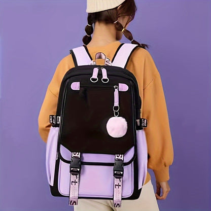 1pc Sac à dos d'étudiante pour filles, sac à dos tendance avec blocage de couleur pour le campus, sac de voyage de loisirs