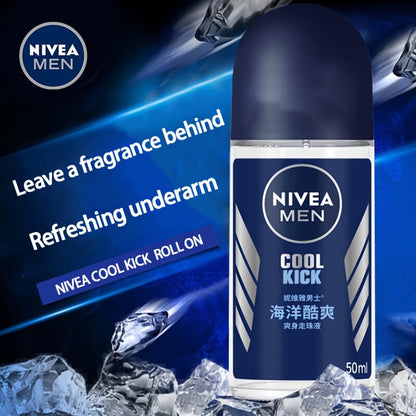 Désodorisant Roll-On NIVEA Men Cool Kick pour hommes, 50 ml - Fraîcheur longue durée, combat les odeurs corporelles, offre un parfum rafraîchissant.