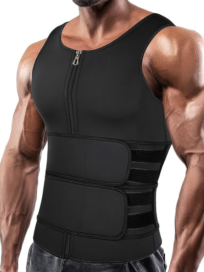 Gilet de Sauna Amincissant pour Hommes avec Fermeture Éclair - Débardeur En Neoprène pour Entraînement de Taille, Amincisseur Corporel avec 2 Sangles pour Fitness & Entraînement