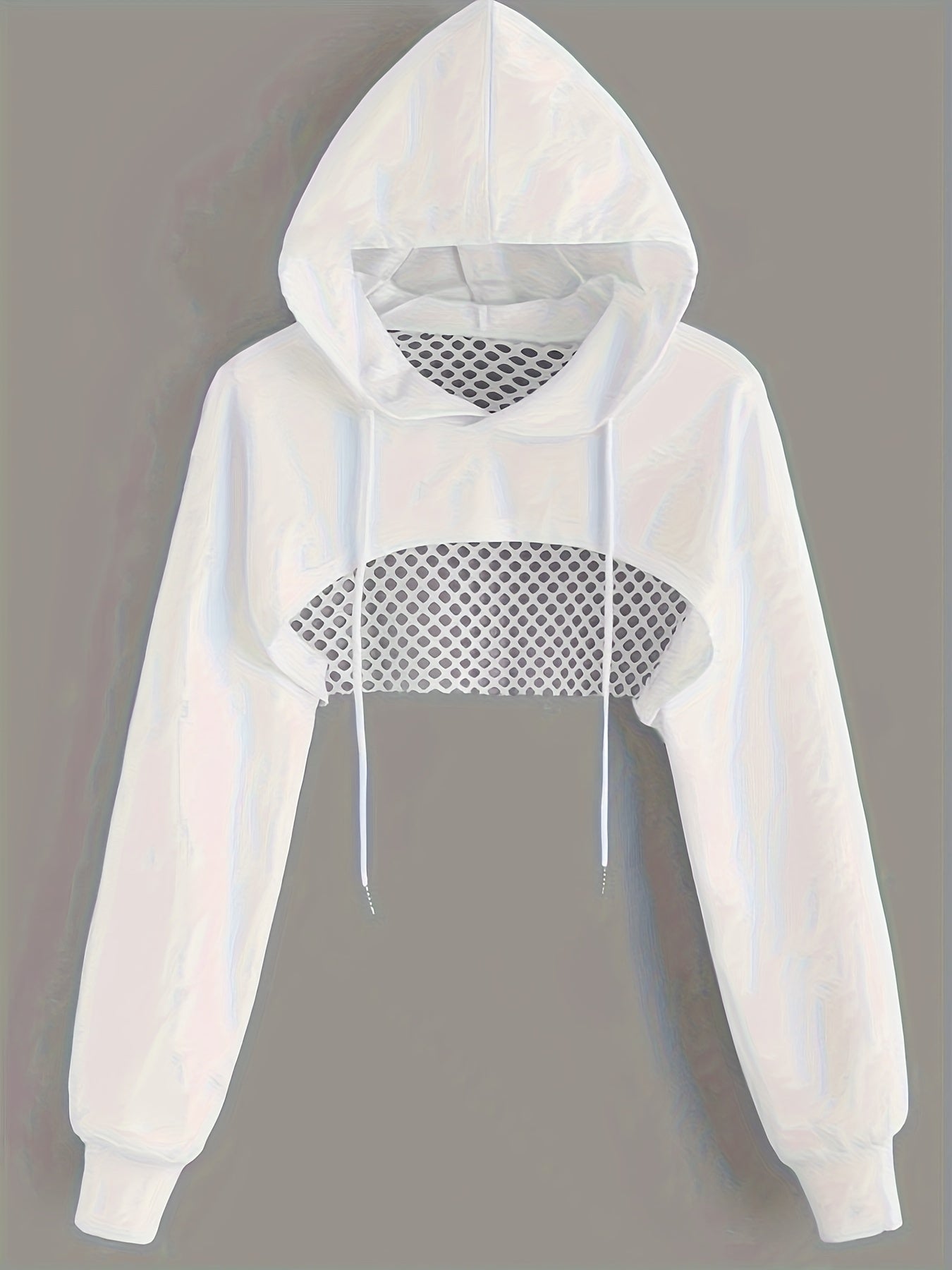 Sweat-shirt à capuche court en mesh pour femmes, couleur unie, basique, décontracté, style américain, haut tendance pour l'automne et l'hiver