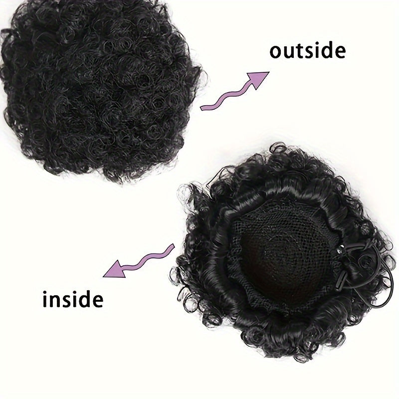 Chignon à cordon de serrage Afro Puff Queue de cheval Afro courte Extensions de queue de cheval bouclée synthétique Clip Extensions de cheveux élégantes Aspect naturel pour une utilisation quotidienne Accessoires pour cheveux